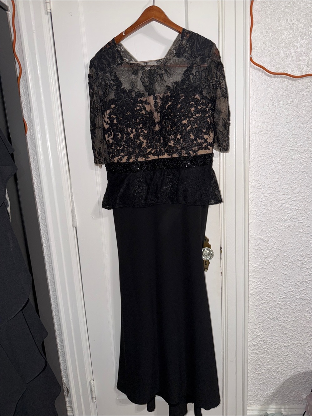 Black Lace Peplum Evening Dress